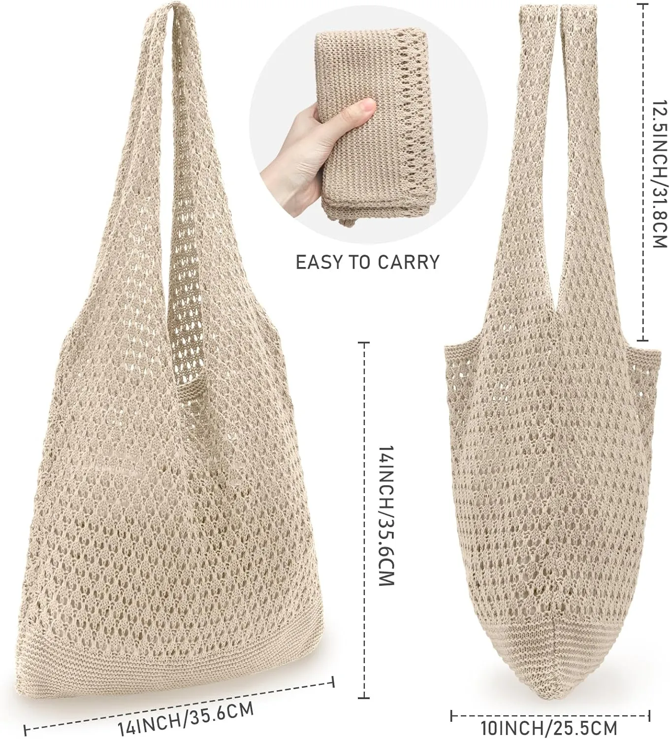 hatisan Crochet Bags for Women - Summer Beach Tote, Aesthetic Hippie Knit Bag