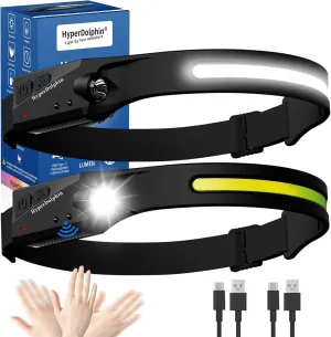 Headlamp Rechargeable (2-Pack), 230° Headband Light Forehead, USB Head lamp Band, 350 Lumen Super Bright, 5 Modes