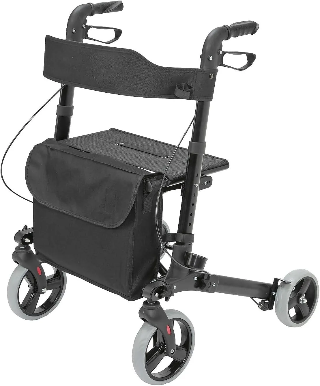 HealthSmart Walker Rollator With Seat And Backrest, Adjustable Handle Height, FSA HSA Eligible, Storage Bag And A Durable Lightweight Frame That Easily Folds While Supporting Up To 300 pounds, Black