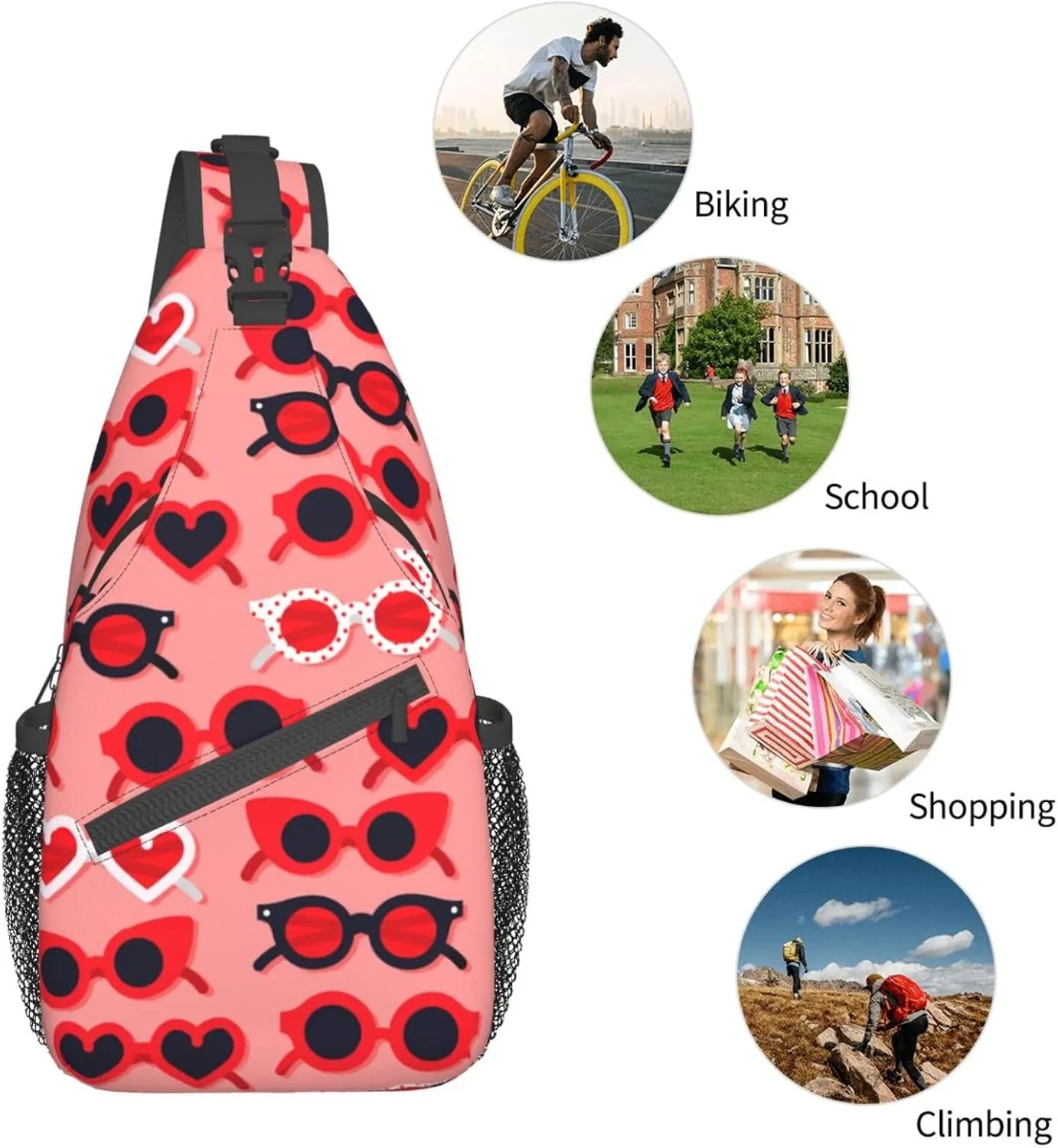 Heart Shoulder Bag Cute Sling Backpack Daypack Casual Valentines Day Bag Womens Backpack Bag