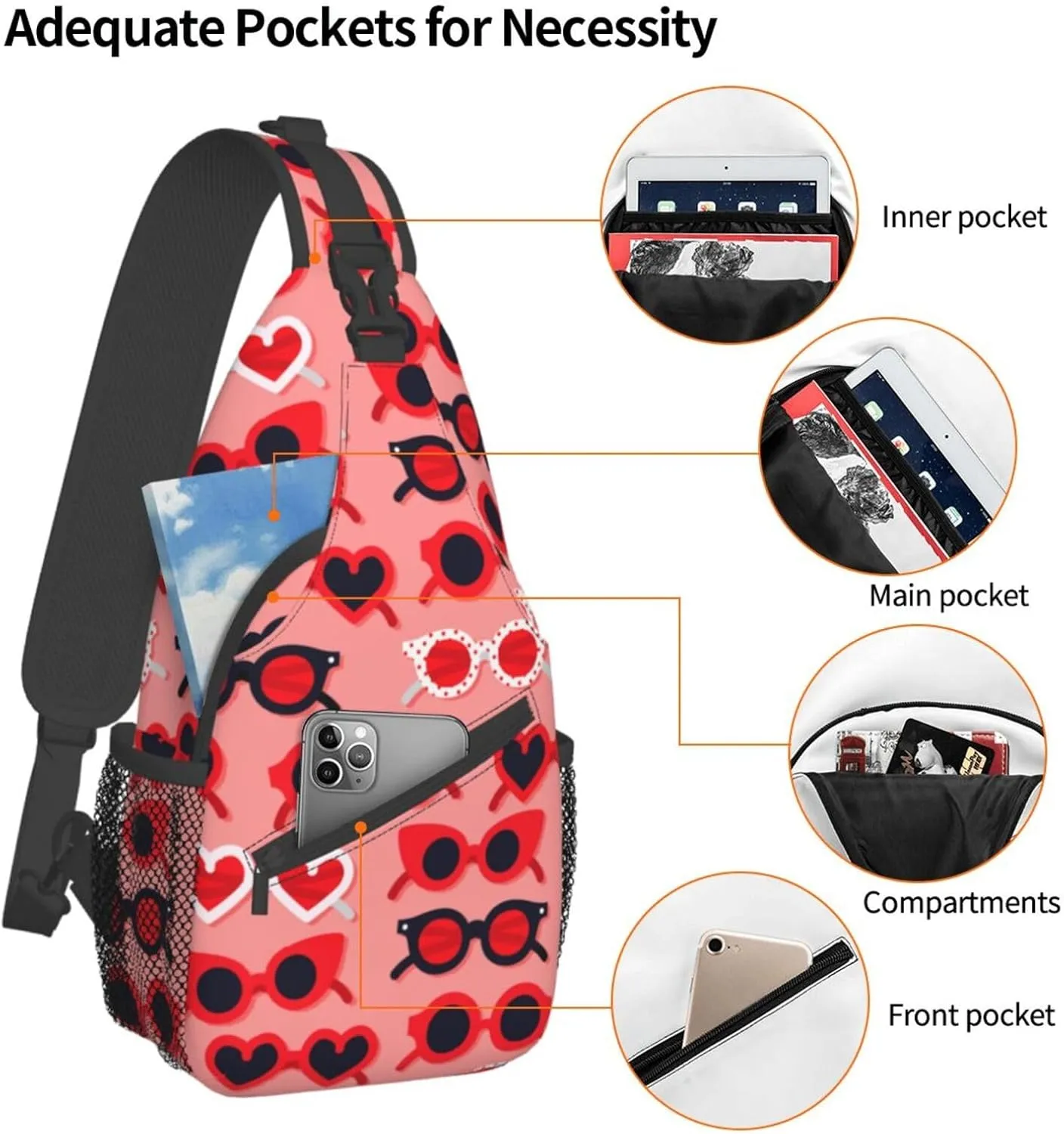 Heart Shoulder Bag Cute Sling Backpack Daypack Casual Valentines Day Bag Womens Backpack Bag