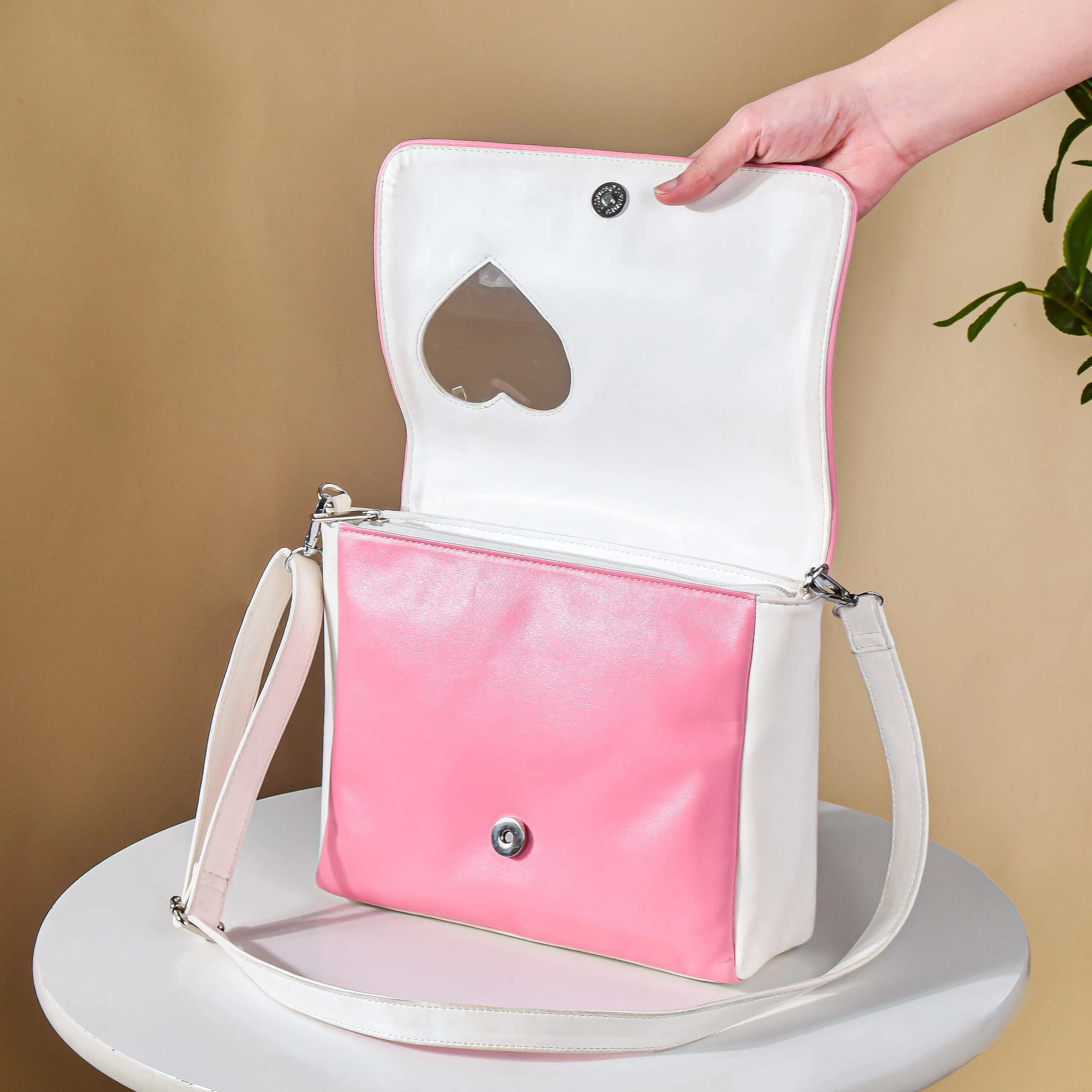 Heart Sling Bag White And Pink