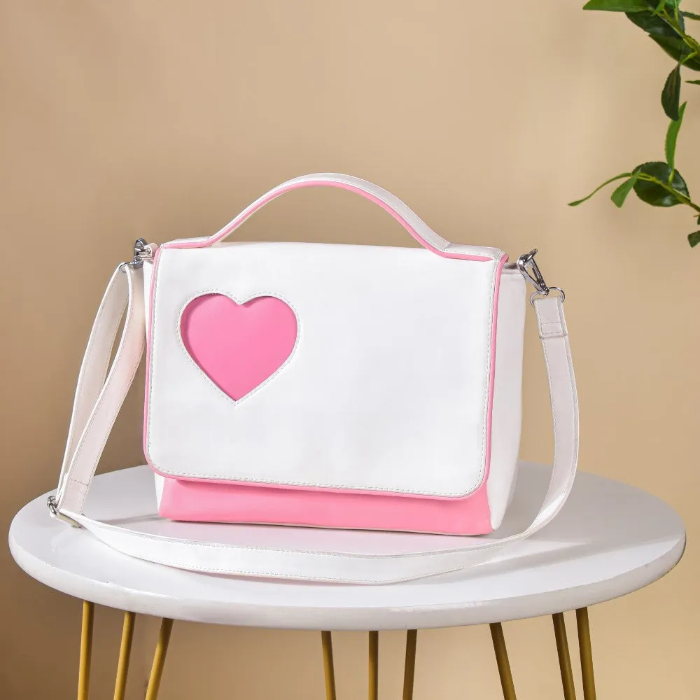 Heart Sling Bag White And Pink