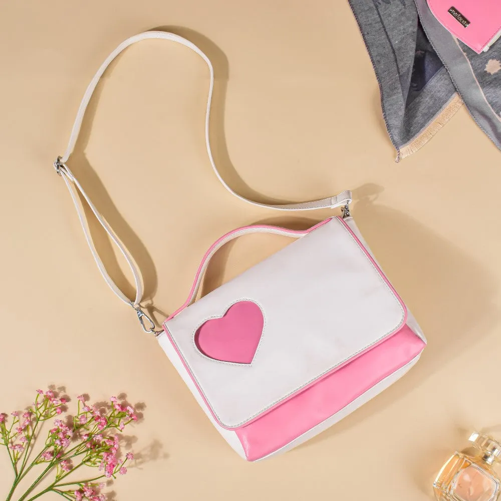 Heart Sling Bag White And Pink