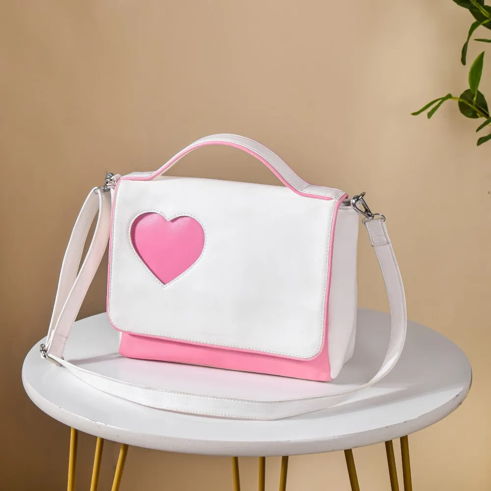 Heart Sling Bag White And Pink