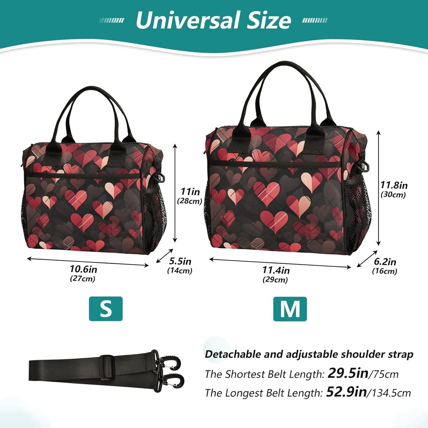 Hearts Line Creases Insulated Lunch Box for Men Large Lunch Bag for Women Cooler Tote Bag-M