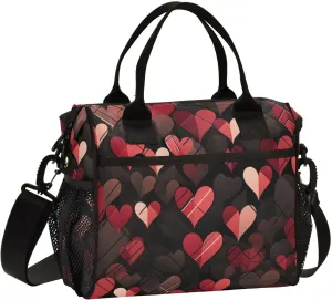 Hearts Line Creases Insulated Lunch Box for Men Large Lunch Bag for Women Cooler Tote Bag-M