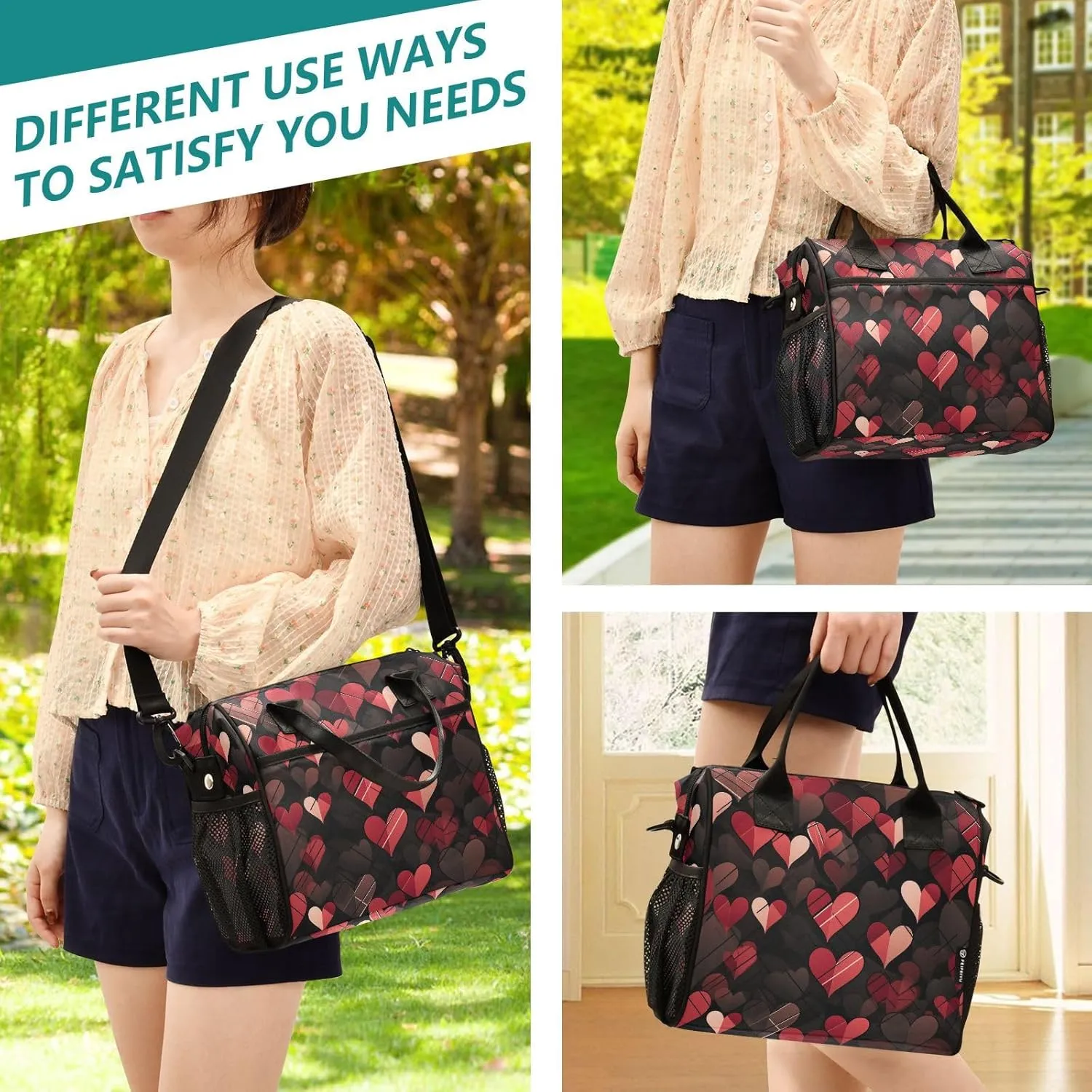 Hearts Line Creases Insulated Lunch Box for Men Large Lunch Bag for Women Cooler Tote Bag-M
