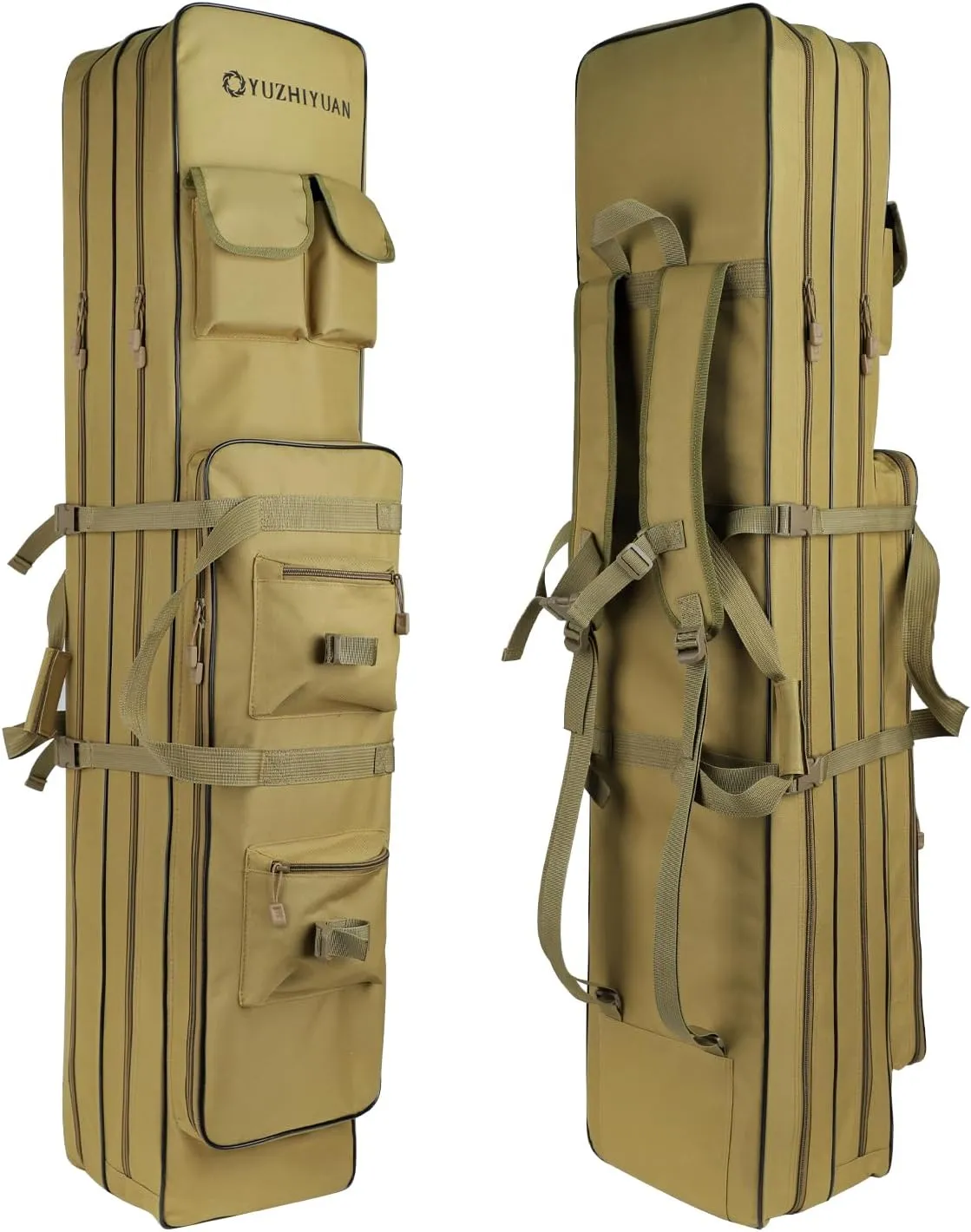Heavy-Duty Fishing Rod Bag 600D Waterproof Oxford Fabric, Large Capacity with 2 Main Compartments   Multi-Pockets, Scratch-Proof Protection Fishing Pole Reel Case, Nice Fishing Gift for Men