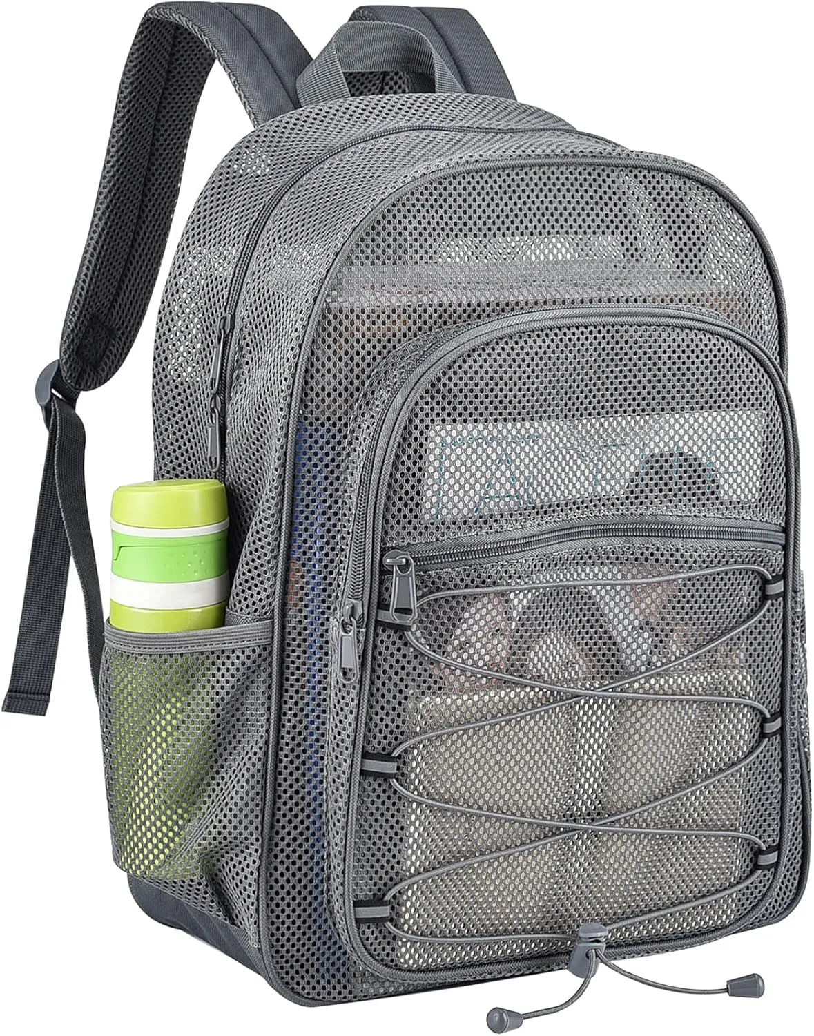 Heavy Duty Mesh Backpacks for Adults, Mesh School Booking Bags for Boys and Girls, See Through Backpack with Adjustable Straps, Mesh Bags for Swimming(Grey)