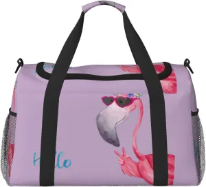 Hello Glasses Flamingo Print Weekender Bag Large Capacity Hand Travel Bag Carry On Tote Airplane Travel Tote
