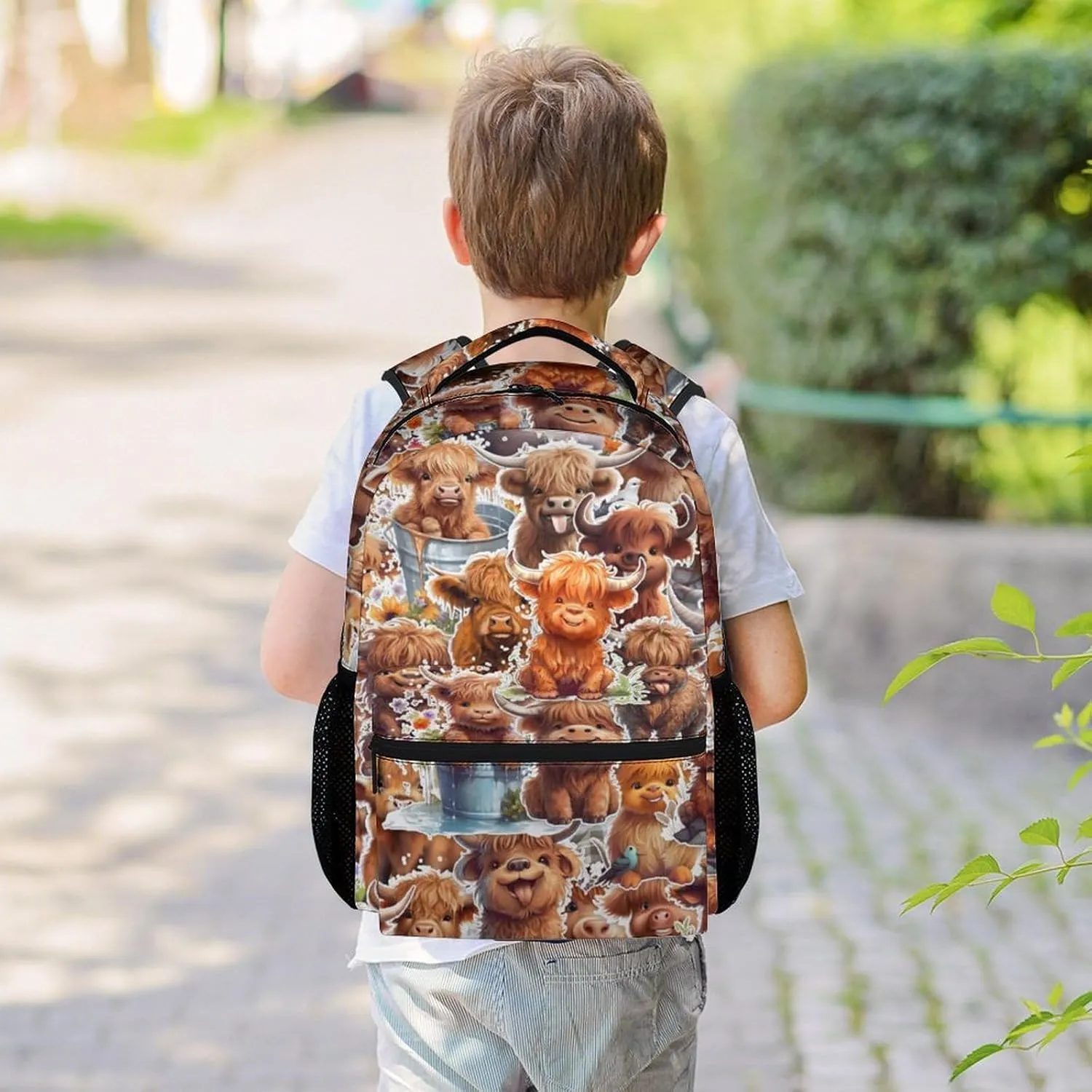 Highland Cow Backpack for Girls Boys, 16 Inch Brown Backpacks for School, Cute, Adjustable Straps, Durable, Lightweight, Large Capacity Bookbag for Kids