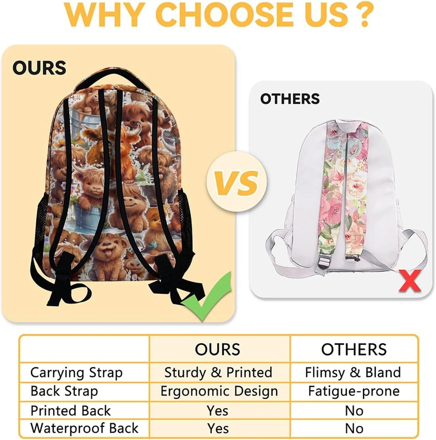 Highland Cow Backpack for Girls Boys, 16 Inch Brown Backpacks for School, Cute, Adjustable Straps, Durable, Lightweight, Large Capacity Bookbag for Kids