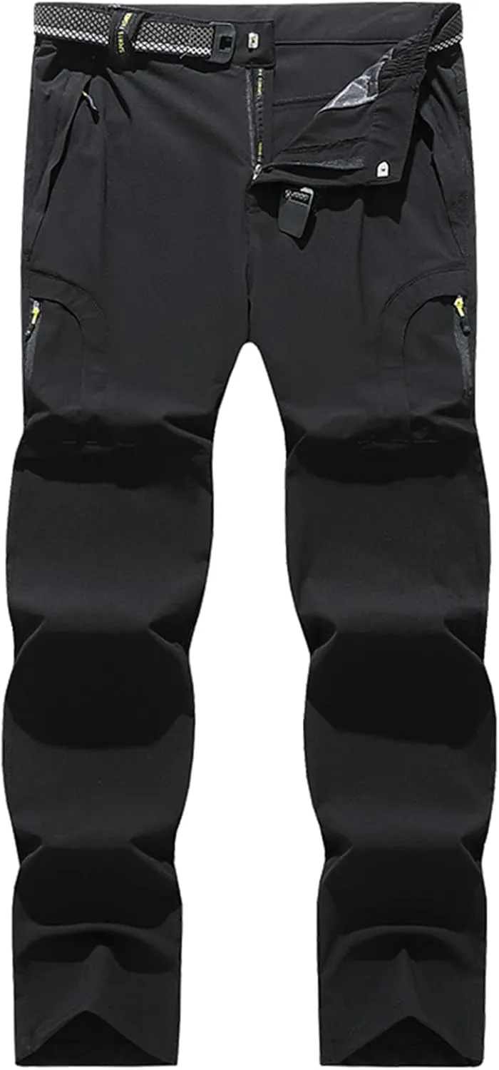 Hiking Pants Men with Belt 5 Zipper Pockets Waterproof Lightweight Quick Dry Travel Fishing Work Outdoor Pant Stretchy