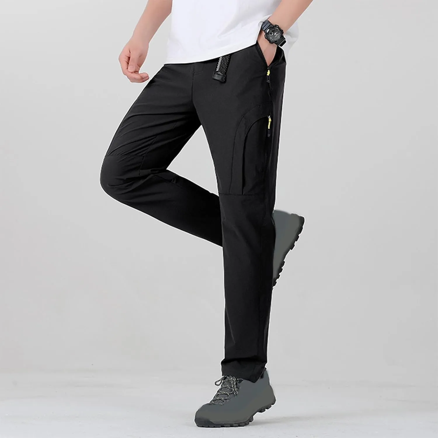 Hiking Pants Men with Belt 5 Zipper Pockets Waterproof Lightweight Quick Dry Travel Fishing Work Outdoor Pant Stretchy