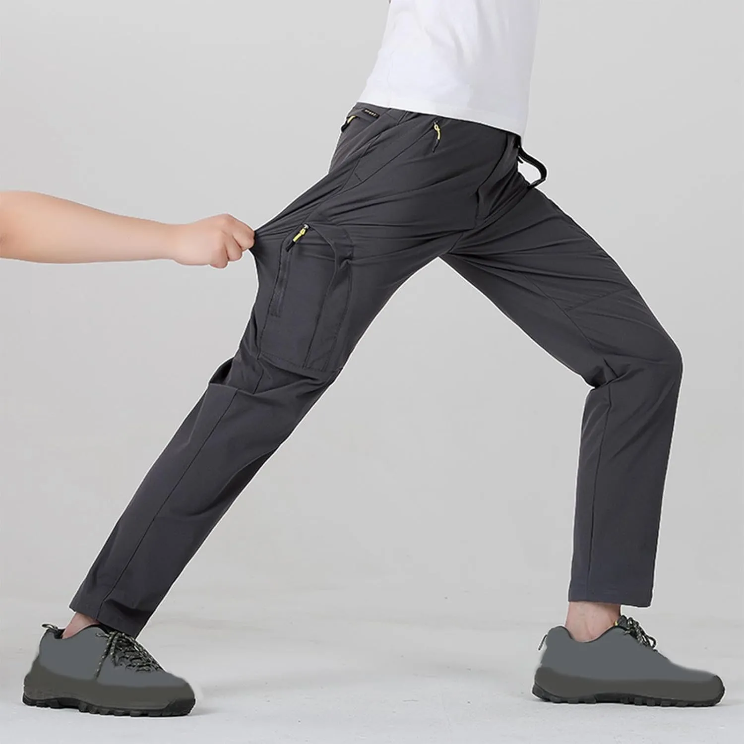 Hiking Pants Men with Belt 5 Zipper Pockets Waterproof Lightweight Quick Dry Travel Fishing Work Outdoor Pant Stretchy
