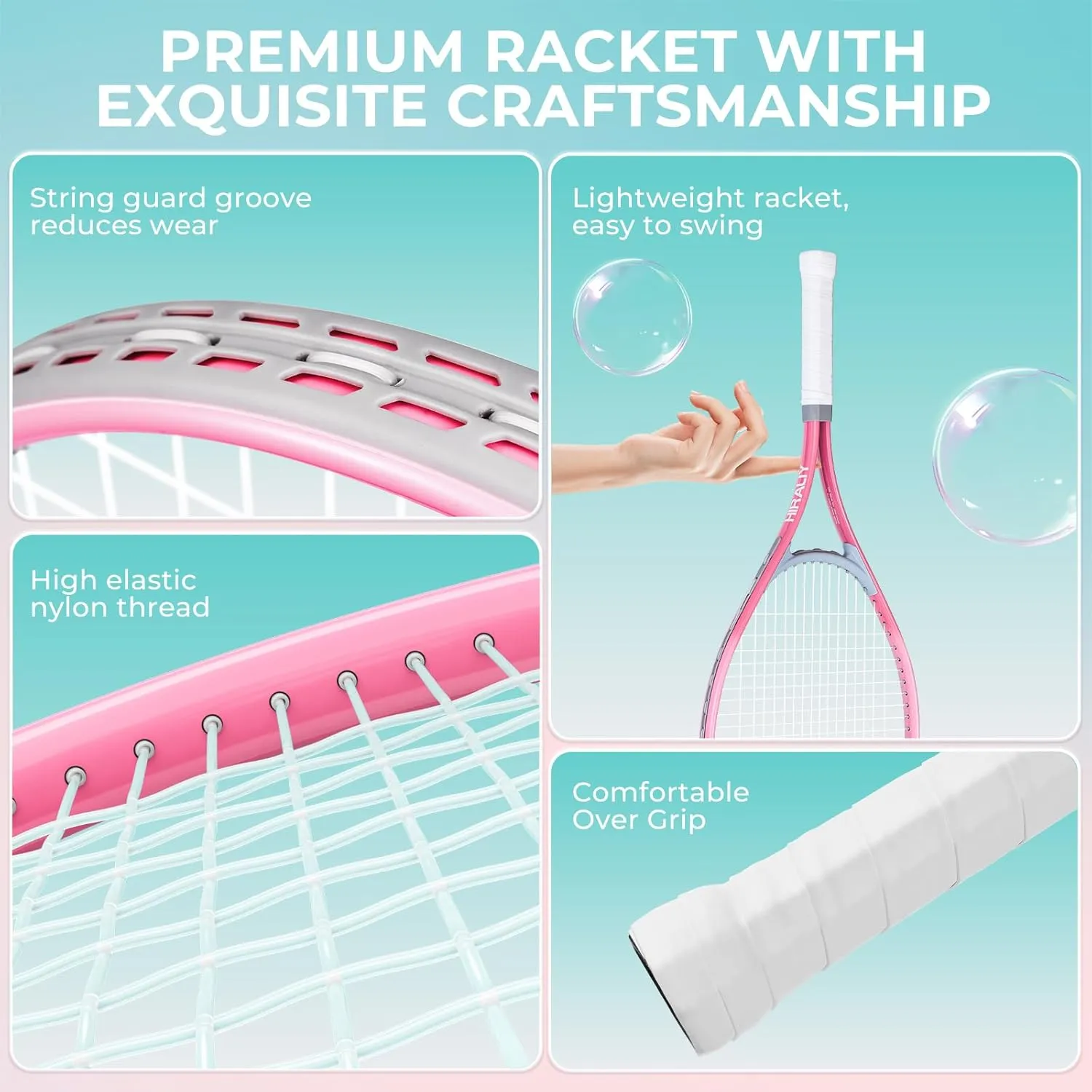 HIRALIY 27" Tennis Rackets Set for Adults, 2 Player Pre-Strung Tennis Racquets, 2 Overgrip Tapes,3 Balls, and 4 Carrying Bag, Outdoor Recreational Sport for Beginner, Men, Women