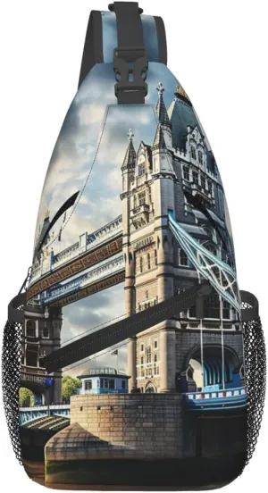 Historic Old Tower Bridge London Print Sling Bag Crossbody Backpack For Women Men Hiking Travel Over The Shoulder Multipurpose Bag