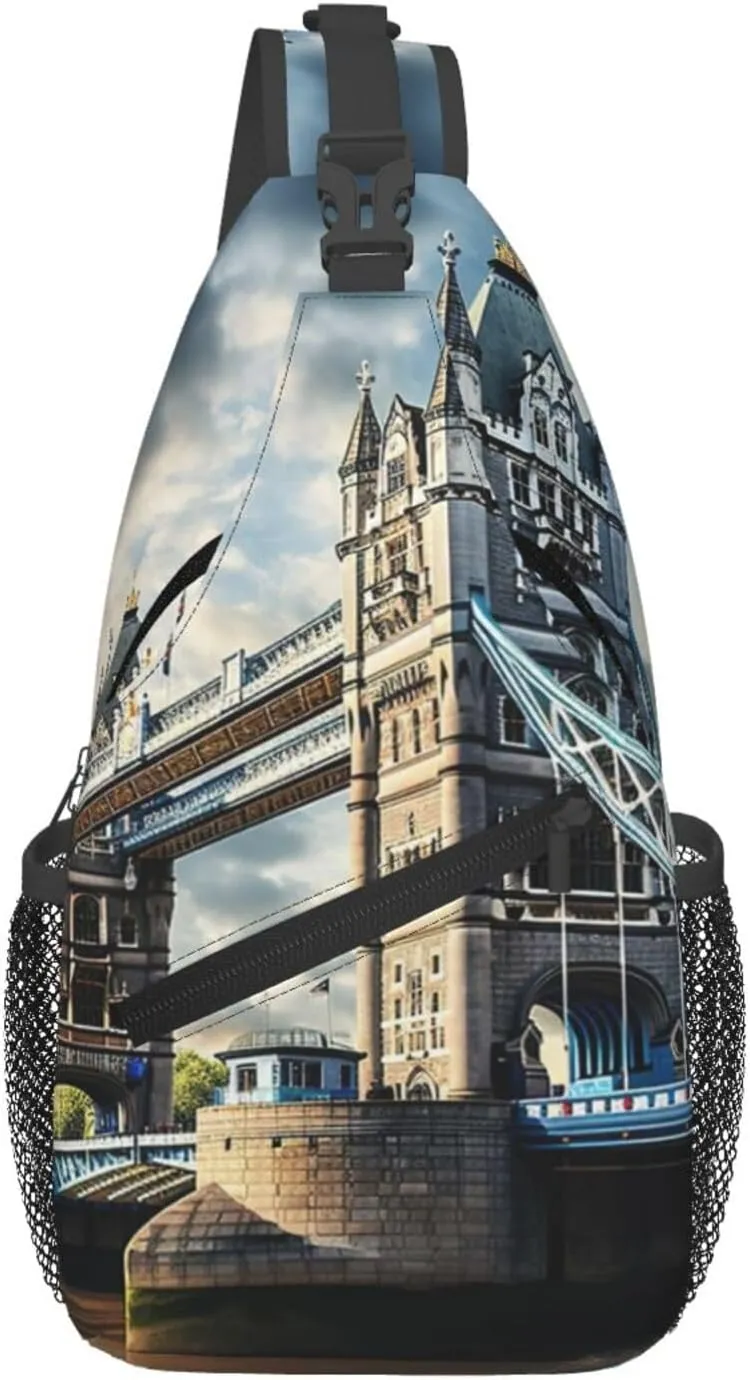 Historic Old Tower Bridge London Print Sling Bag Crossbody Backpack For Women Men Hiking Travel Over The Shoulder Multipurpose Bag