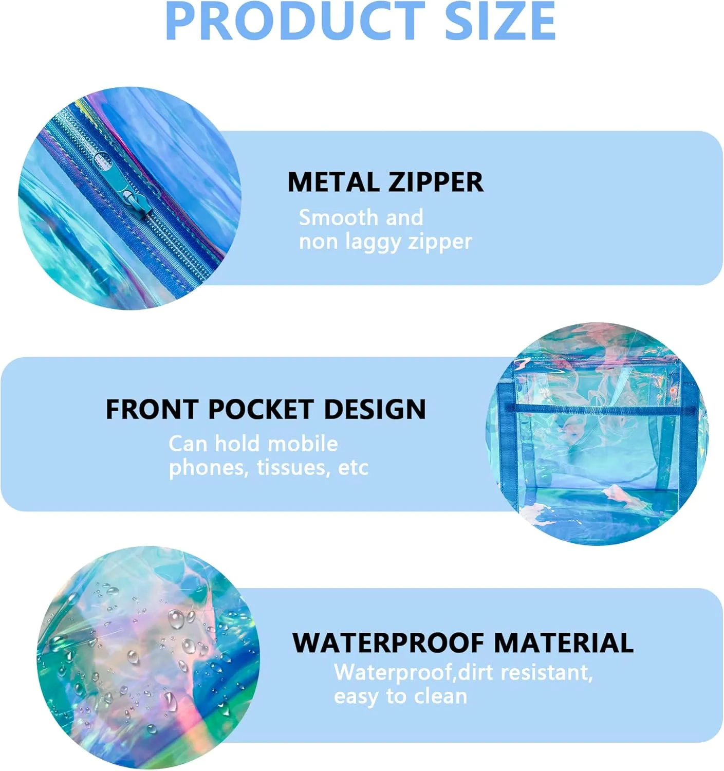 Holographic Clear Tote Bag Security Travel & Gym Clear Bag Perfect for Work Concerts Games