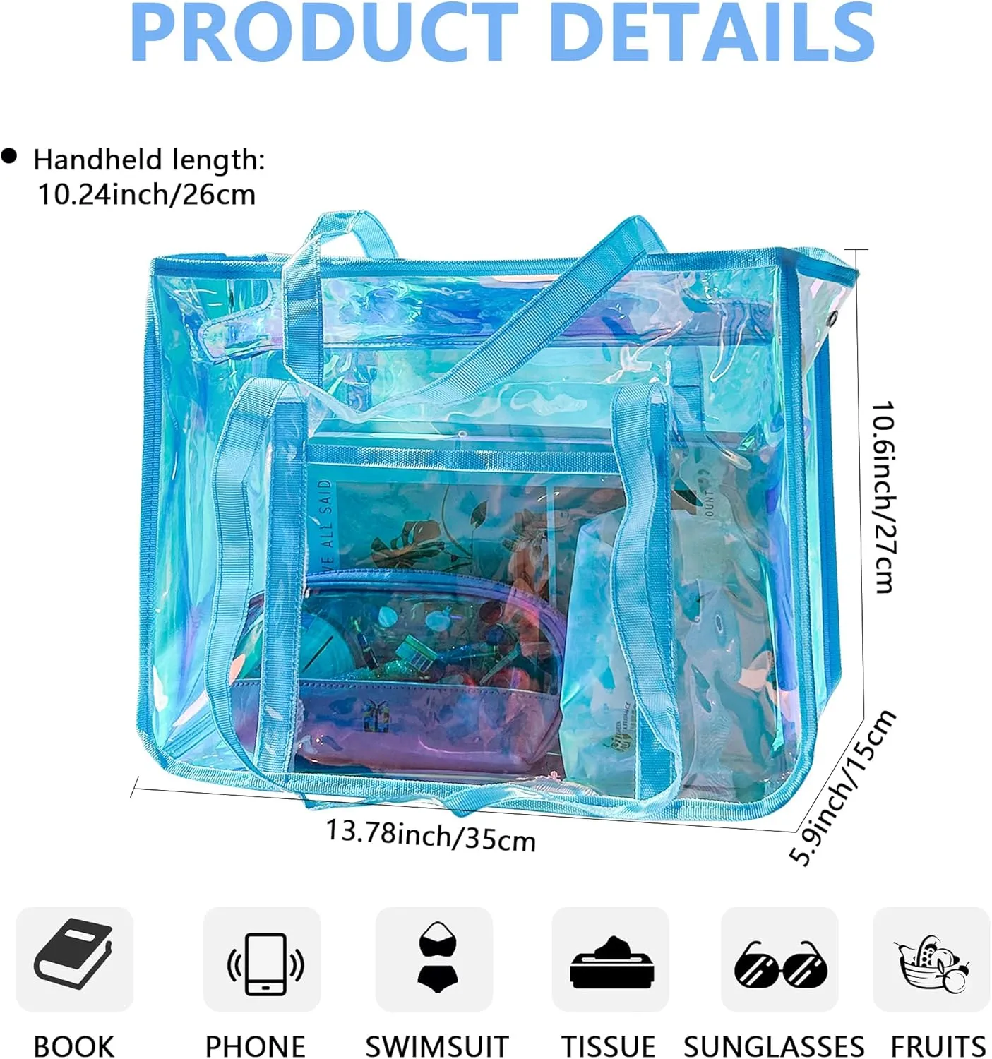 Holographic Clear Tote Bag Security Travel & Gym Clear Bag Perfect for Work Concerts Games