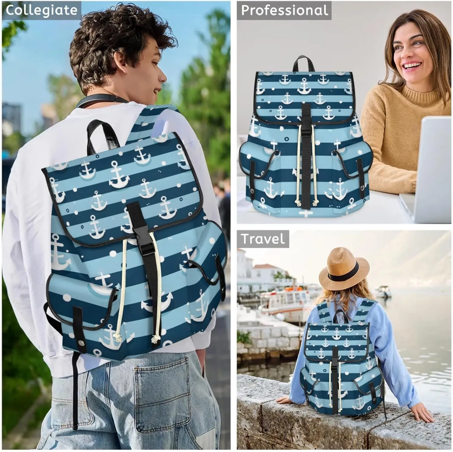 Honeybaby Vintage Waterproof Laptop Backpack for Men/Women Travel Essentials Backpack Expandable Carry On Bag with Anti-Theft Compartment Fits 15" Notebook Anchors