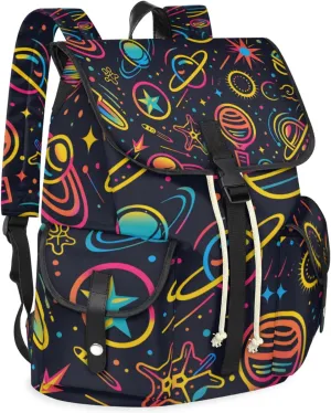 Honeybaby Vintage Waterproof Laptop Backpack for Men/Women Travel Essentials Backpack Expandable Carry On Bag with Anti-Theft Compartment Fits 15" Notebook Colorful Planets