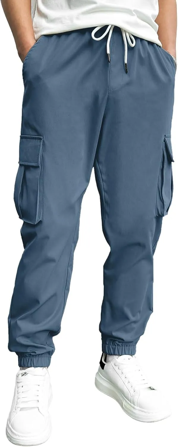 HOTake Men's Casual Cargo Pants Elastic Waist Drawstring Tapered Pants for Men Joggers Hiking Pants with Multi Pockets