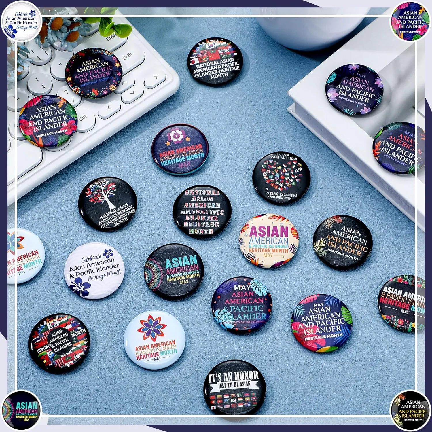 Hotop 100 Pcs Asian American and Pacific Islander Heritage Month Pins Bulk 1.5 Inch Round Button Badges for Backpacks Asian American and Pacific Islander Heritage Month Button Brooches Gifts