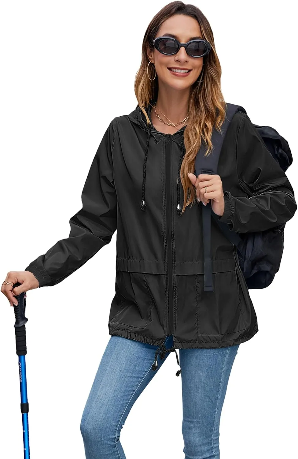 Hount Women's Lightweight Hooded Raincoat Waterproof Packable Active Outdoor Rain Jacket (S-3XL)