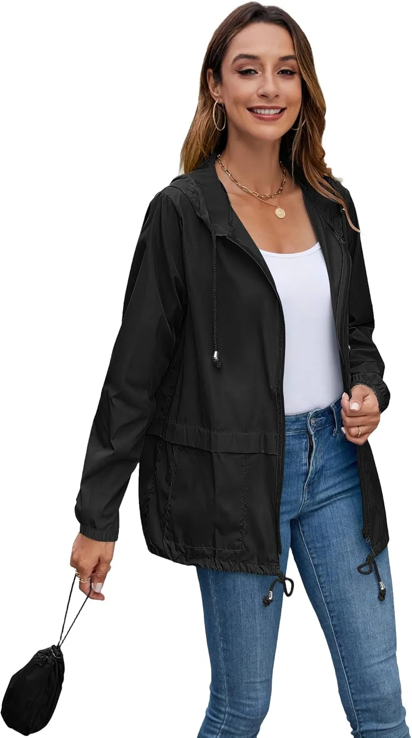 Hount Women's Lightweight Hooded Raincoat Waterproof Packable Active Outdoor Rain Jacket (S-3XL)