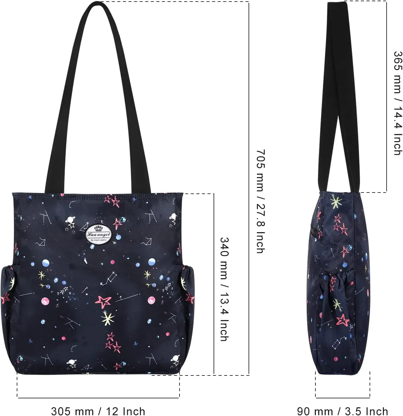 HUA ANGEL Floral Tote Bag - Casual Shoulder Bag Daily Tote Bag with Zipper Gym Travel Shopping Work Handbag for Women