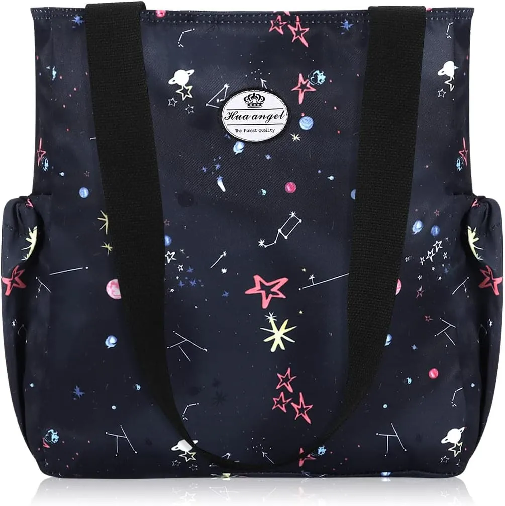HUA ANGEL Floral Tote Bag - Casual Shoulder Bag Daily Tote Bag with Zipper Gym Travel Shopping Work Handbag for Women