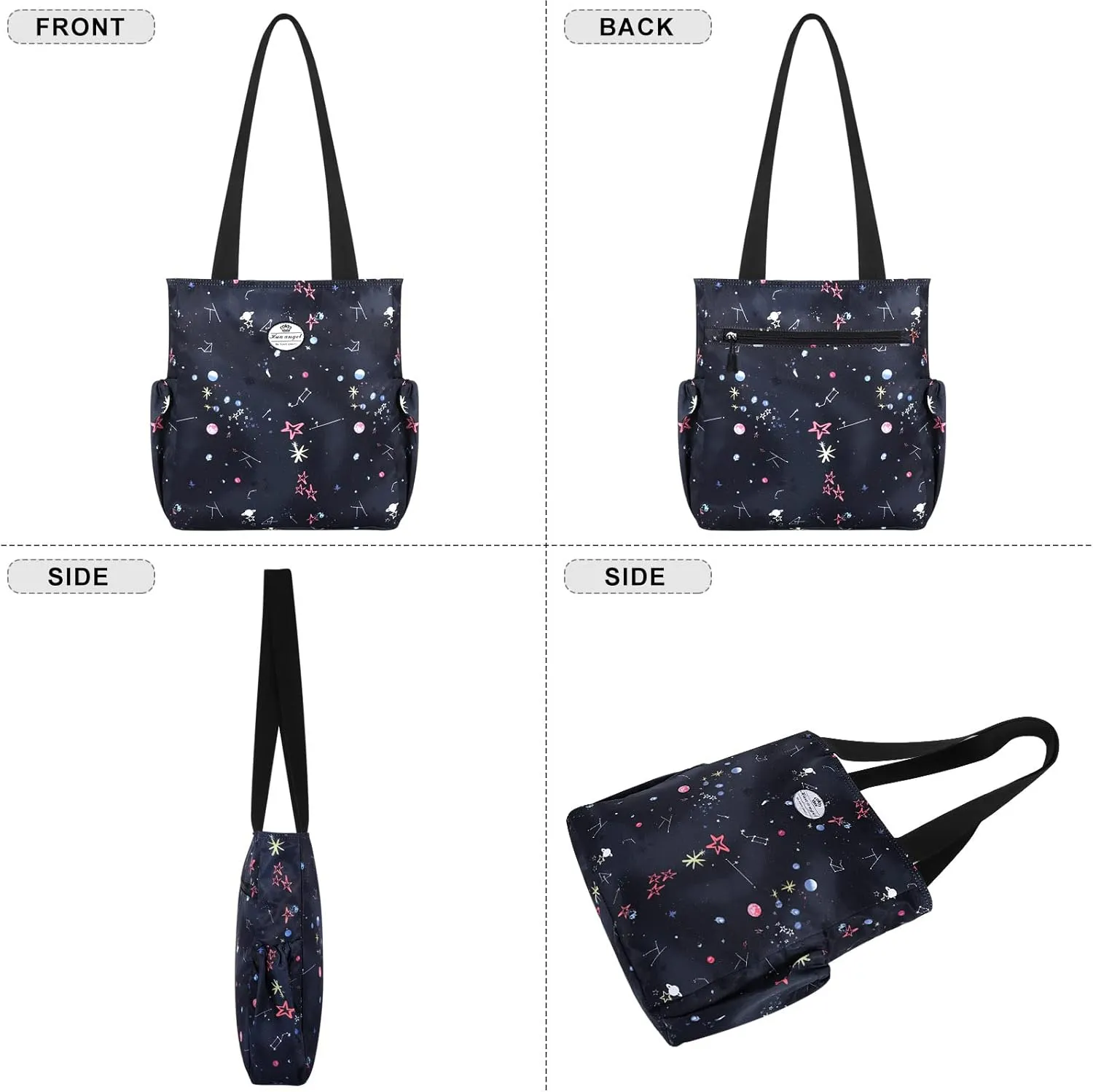 HUA ANGEL Floral Tote Bag - Casual Shoulder Bag Daily Tote Bag with Zipper Gym Travel Shopping Work Handbag for Women