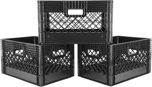 Hudson Exchange 19 x 13 x 11" (24 Quart, 3 Pack) Mesh Commercial Grade Milk Crate Handled Storage Container Tote, Black