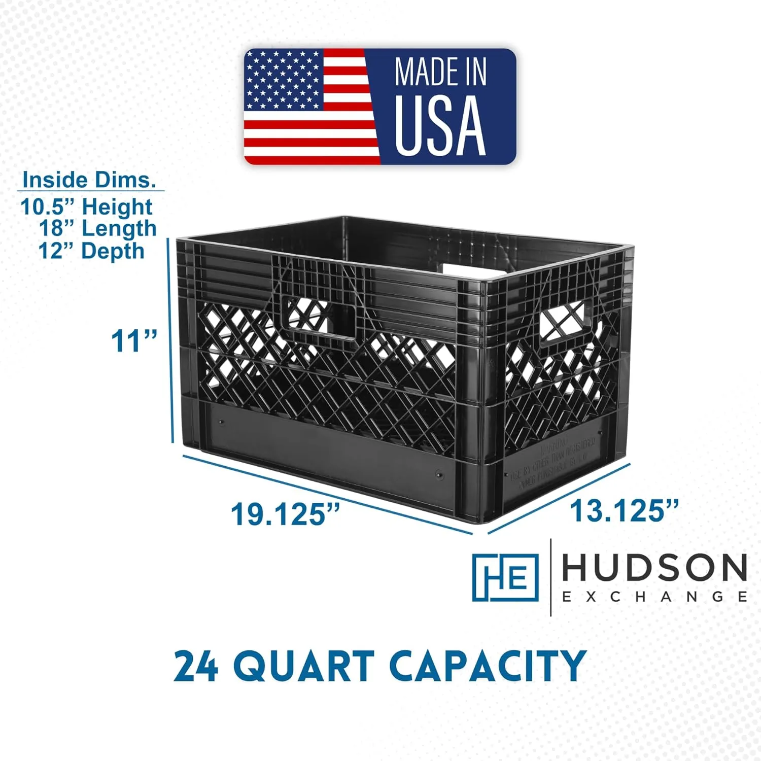 Hudson Exchange 19 x 13 x 11" (24 Quart, 3 Pack) Mesh Commercial Grade Milk Crate Handled Storage Container Tote, Black