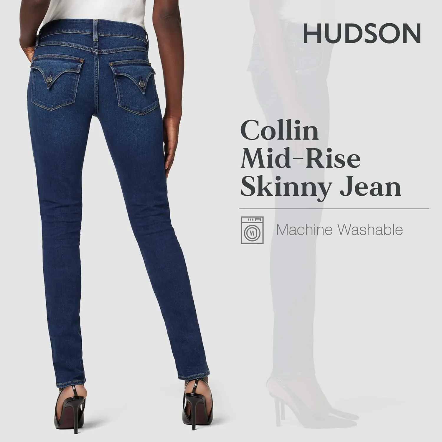 HUDSON Women's Collin Mid Rise Skinny Ankle Jean with Back Flap Pockets