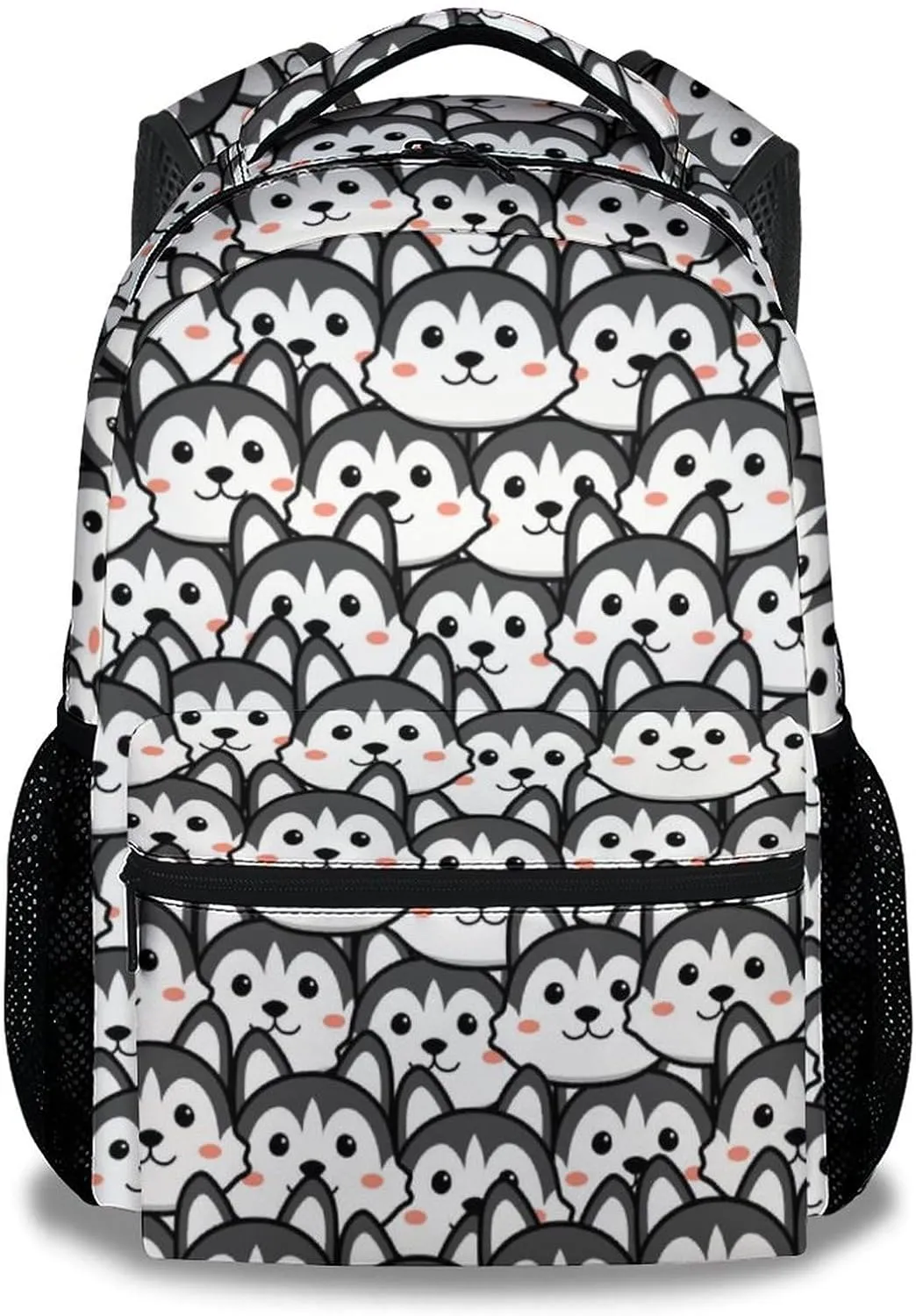Husky Backpack for Girls Boys, 16 Inch Black Dog Backpacks for School, Cute, Adjustable Straps, Durable, Lightweight, Large Capacity Bookbag for Kids
