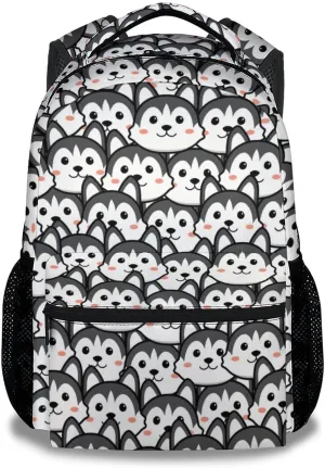 Husky Backpack for Girls Boys, 16 Inch Black Dog Backpacks for School, Cute, Adjustable Straps, Durable, Lightweight, Large Capacity Bookbag for Kids