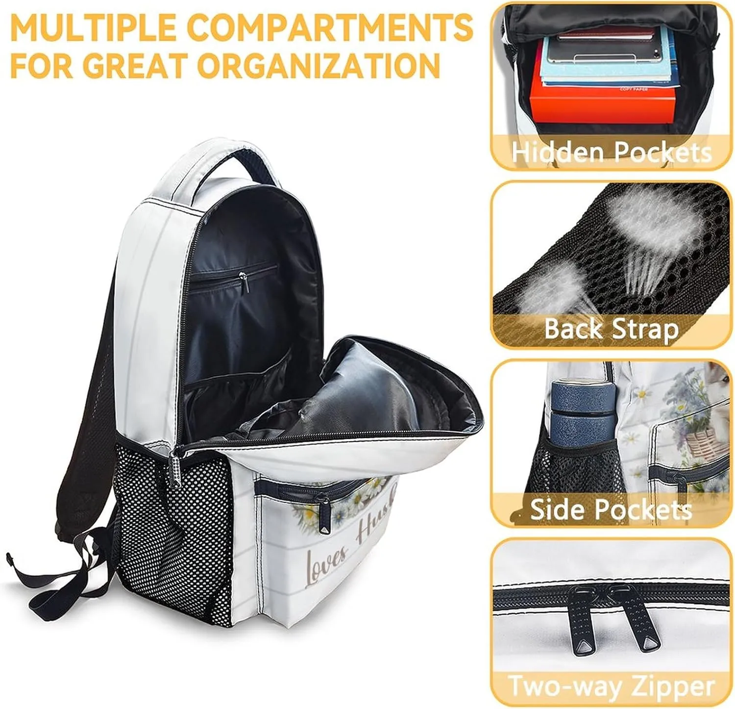 Husky Backpack for Girls Boys, 16 Inch White Dog Backpacks for School, Cute, Adjustable Straps, Durable, Lightweight, Large Capacity Bookbag for Kids