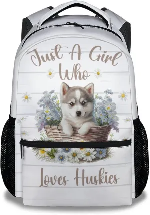 Husky Backpack for Girls Boys, 16 Inch White Dog Backpacks for School, Cute, Adjustable Straps, Durable, Lightweight, Large Capacity Bookbag for Kids