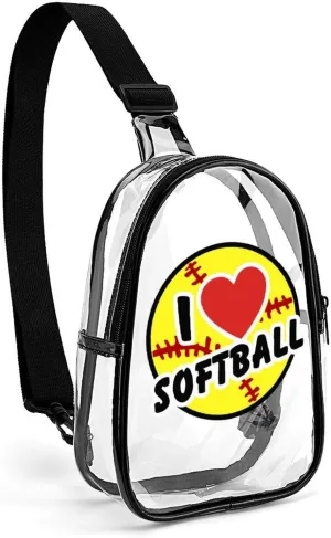 I Love Softball Cute Crossbody Sling Bag Unisex Transparent Chest Bag Adjustable Strap Shoulder Bag