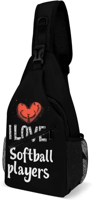 I LOVE Softball Player Crossbody Sling Bag Novelty Chest Bags Shoulder Backpack For Travel Hiking