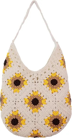 IBEE Crochet Tote Bag for Women Cute Beach Bag Summer Knitted Shoulder Bag Mesh Tote Bag for Vocation