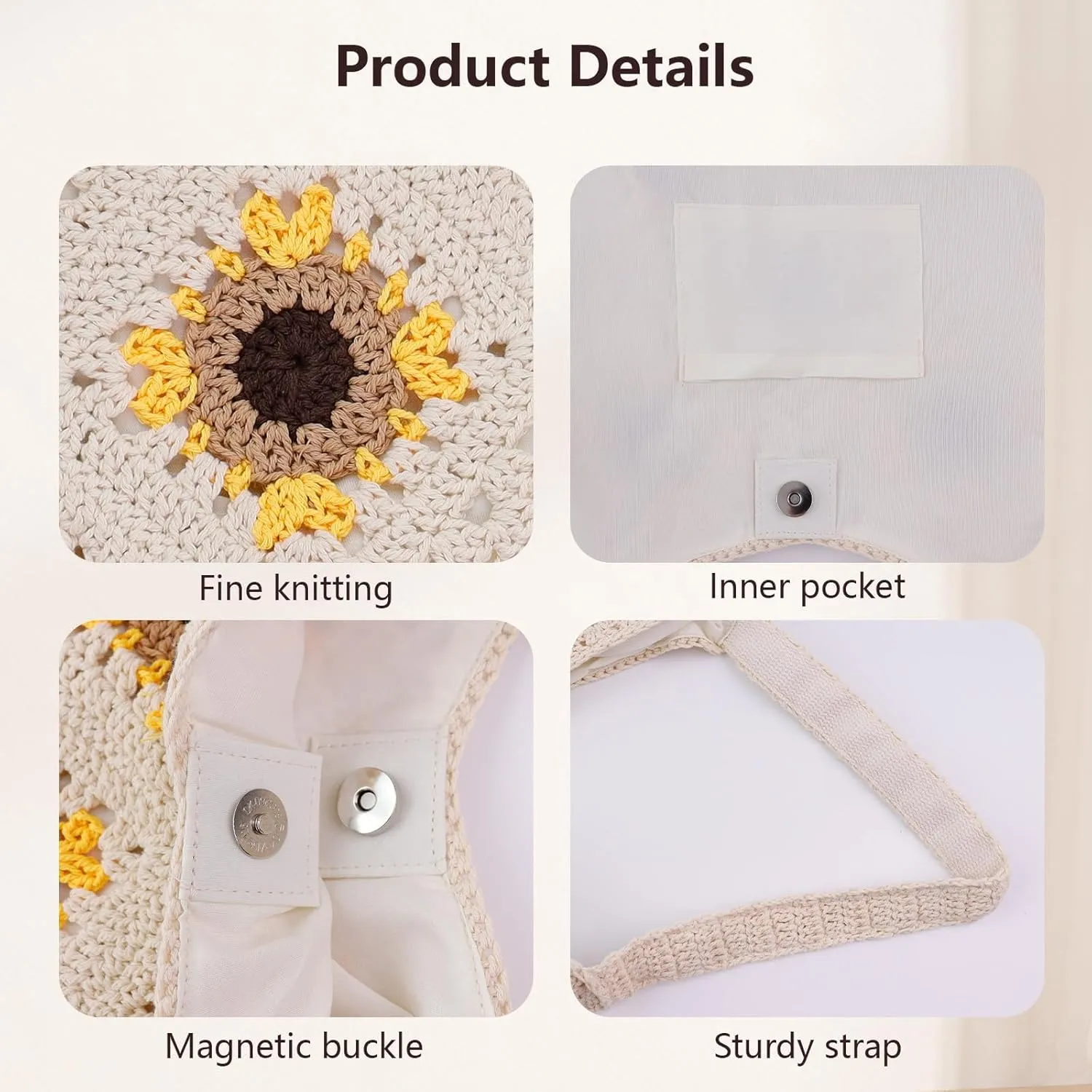 IBEE Crochet Tote Bag for Women Cute Beach Bag Summer Knitted Shoulder Bag Mesh Tote Bag for Vocation