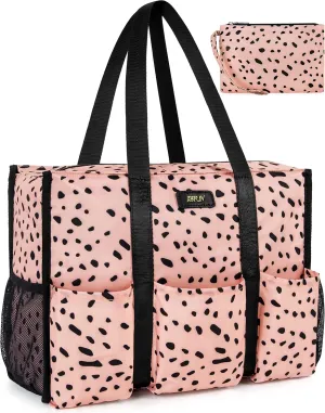 IBFUN Utility Tote Bag with 14/24 Pockets Zip Top Teacher Tote Bag for Teacher/Work Women