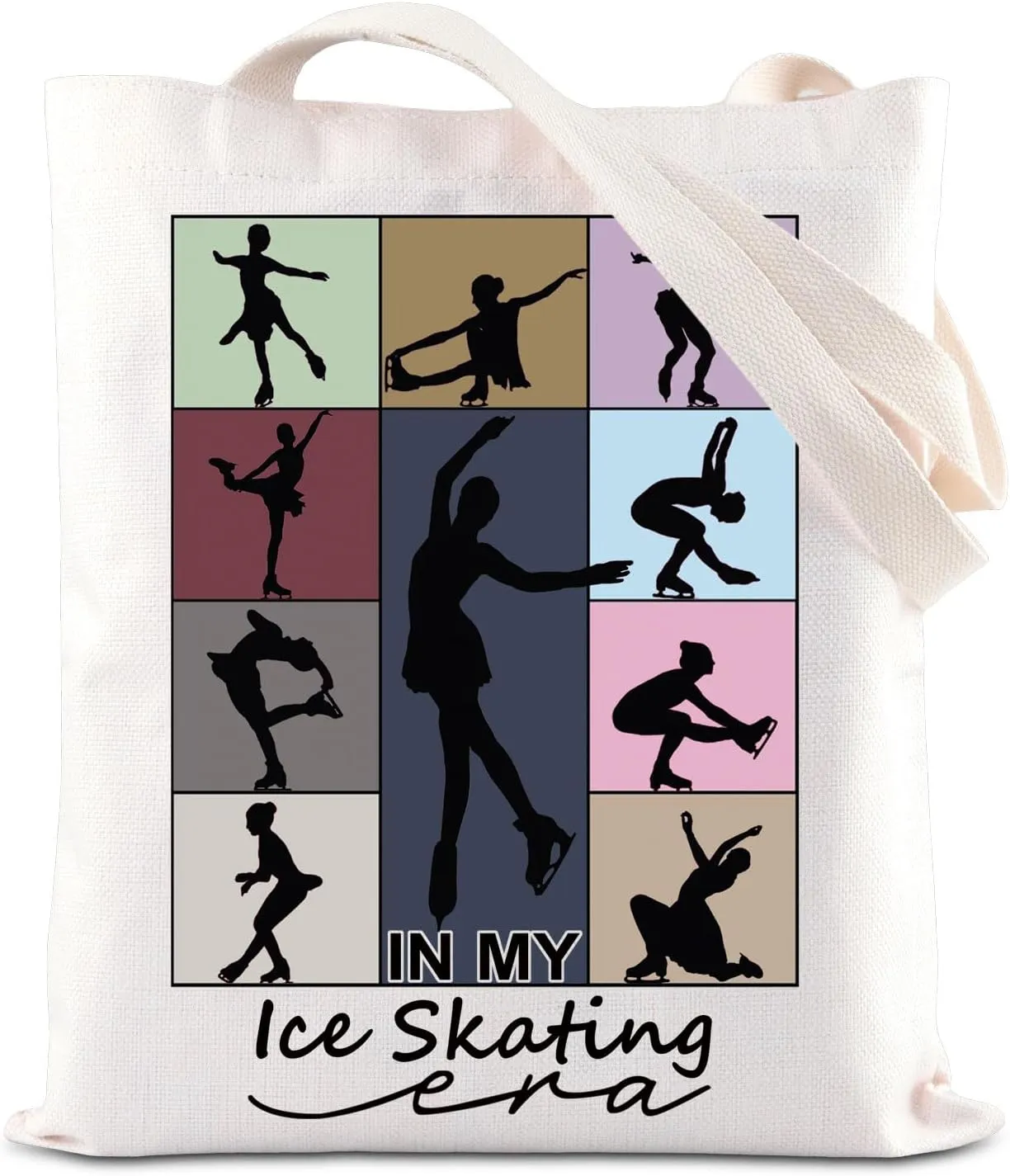 Ice Skating Gift Shoulder Bag Skating Lover Gift Figure Skater Grocery Handbag (Ice Tote), Beige