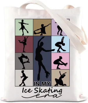 Ice Skating Gift Shoulder Bag Skating Lover Gift Figure Skater Grocery Handbag (Ice Tote), Beige