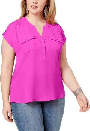 I.N.C. INTERNATIONAL CONCEPTS Plus Size Mixed-Media Utility Shirt