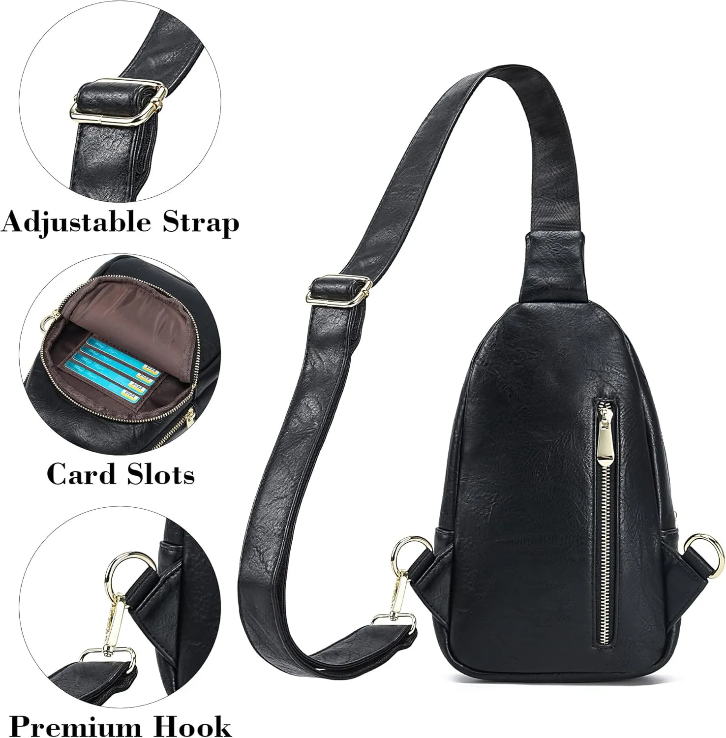 INICAT Crossbody Sling Bags Fanny Packs Leather Purses Chest Bag for Women